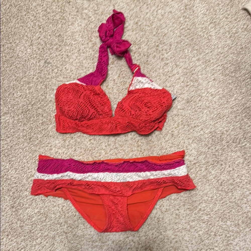 BECCA Red and Pink crochet Bikini Set